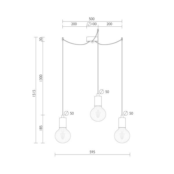Čierne závesné svietidlo s 3 žiarovkami Bulb Attack Cero Basic Globe Clear-image-3