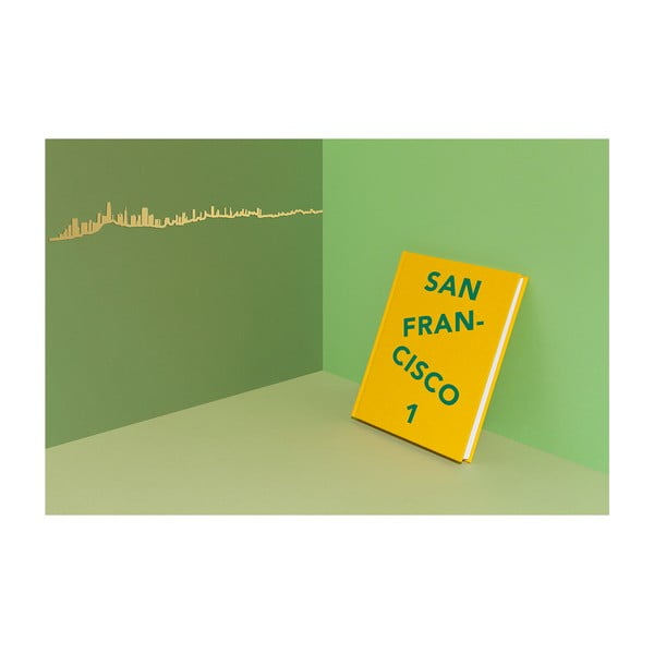 Pozlátená nástenná dekorácia so siluetou mesta The Line San Francisco