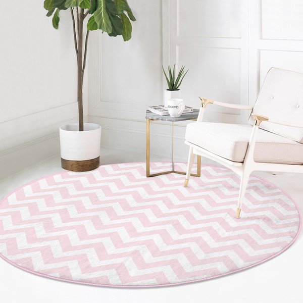 Svetloružový prateľný okrúhly koberec vhodný pre robotické vysávače ø 120 cm Comfort – Mila Home-image-2