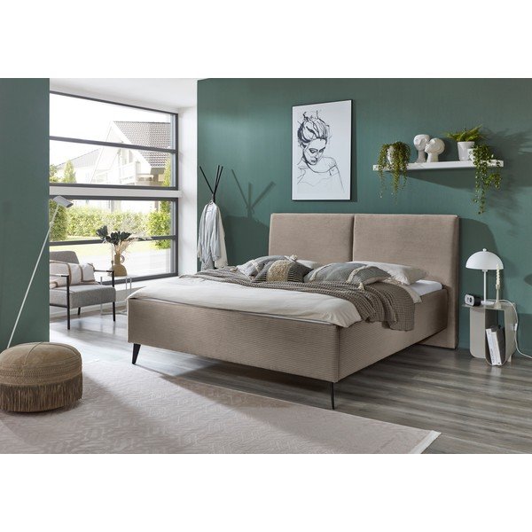 Taupe čalúnená dvojlôžková posteľ s úložným priestorom s roštom 180x200 cm Lando – Meise Möbel-image-1
