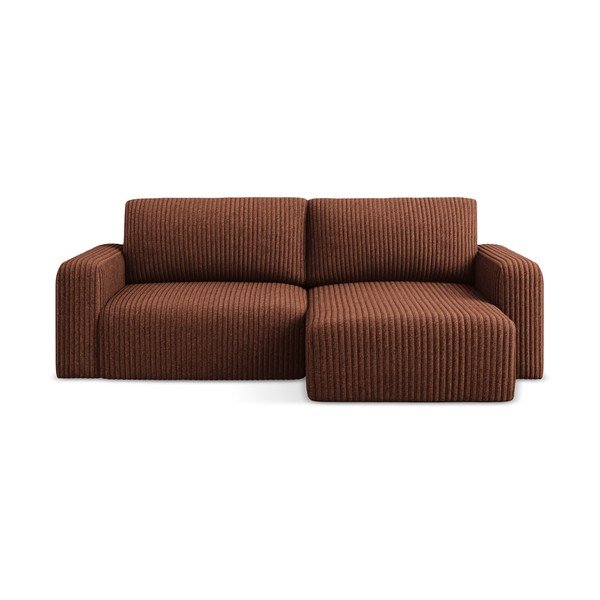 Menčestrová rozkladacia/s úložným priestorom rohová pohovka v terakotovej farbe (pravý roh/s leňoškou) Kona – Makamii