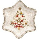 Červeno-biela porcelánová servírovacia miska s motívom vianočnej hviezdy Villeroy & Boch Gingerbread Village, 24,5 x 24,5 cm