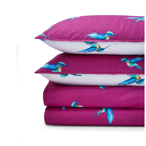 Biele/fialové bavlnené obliečky na dvojlôžko 200x200 cm Hummingbird – Their Nibs