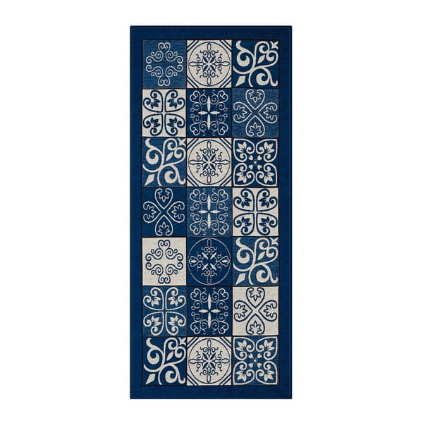 Modrý vysokoodolný kuchynský koberec Webtapetti Maiolica Blu, 55 x 190 cm
