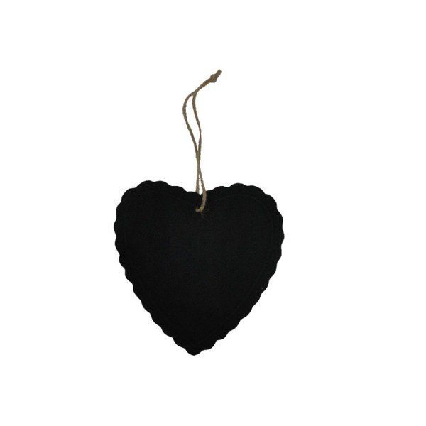 Čierna závesná ceduľka na písanie kriedou Antic Line Heart Decor