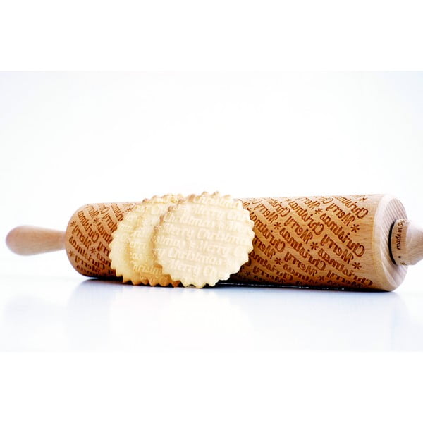 Drevený vianočný embosovaný valček na cesto Valek Merry Christmass-image-3