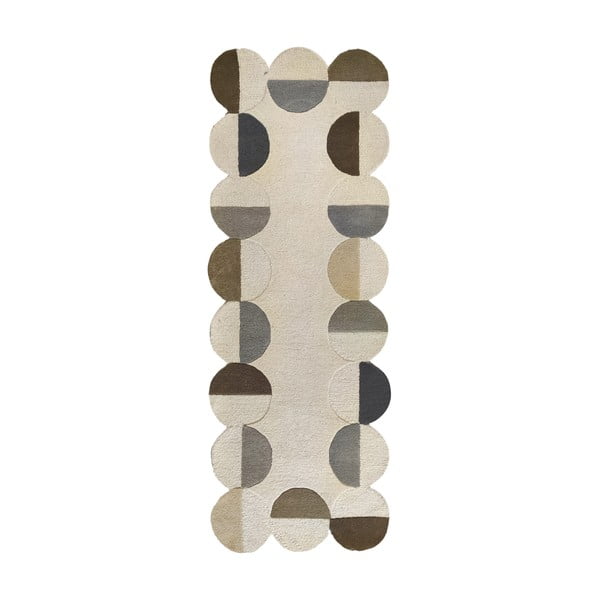 Sivobéžový ručne tkaný vlnený behúň 80x230 cm Mia Scallop Frame – Flair Rugs