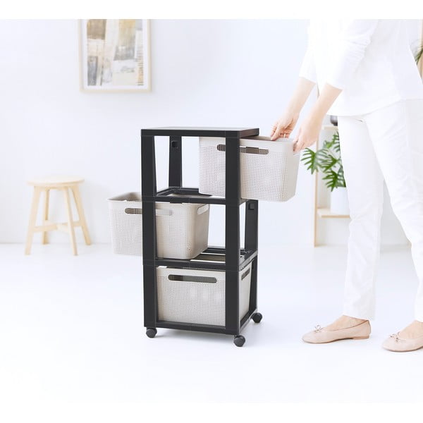 Čierno-béžový plastový pojazdný regál 30x77 cm Brisen - Rotho-image-4