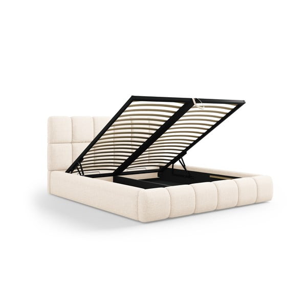 Krémovobiela čalúnená dvojlôžková posteľ s úložným priestorom s roštom 160x200 cm Bellis – Micadoni Home-image-2