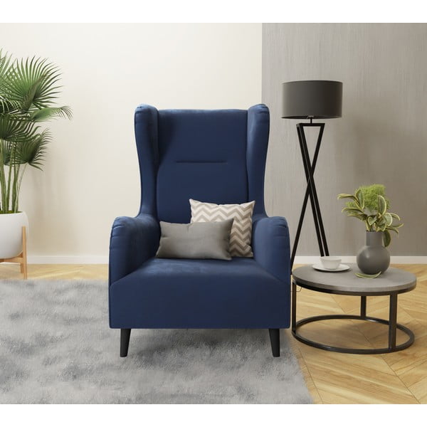 Tmavomodré zamatové kreslo ušiak Carole – Ropez-image-3