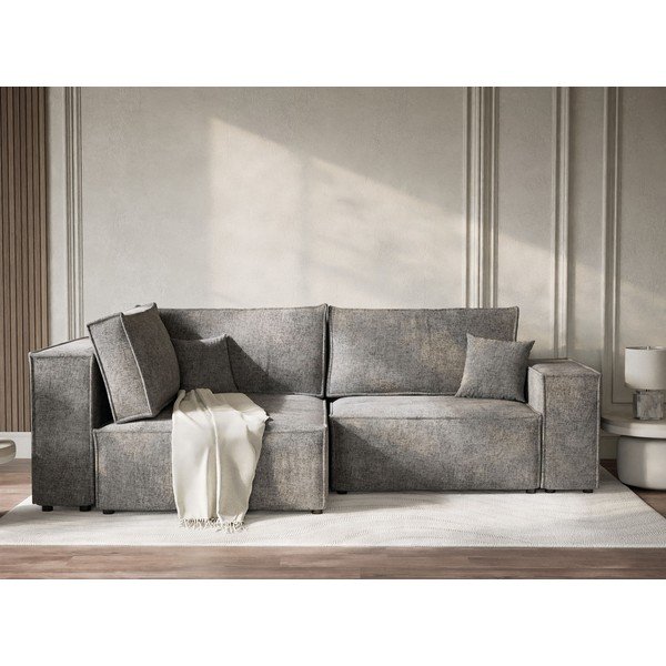 Sivá ženilková rozkladacia/s úložným priestorom rohová pohovka (ľavý roh/do L) Tonga – Maison de Rêve-image-1