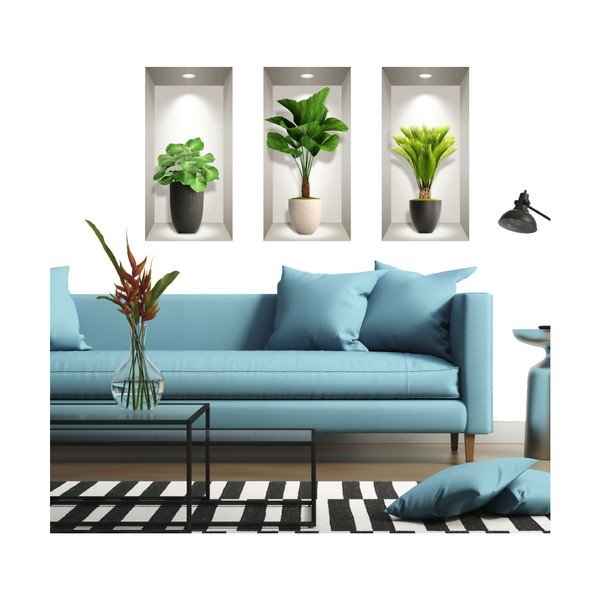 Sada 3 3D samolepiek na stenu Ambiance Tropical Plants
