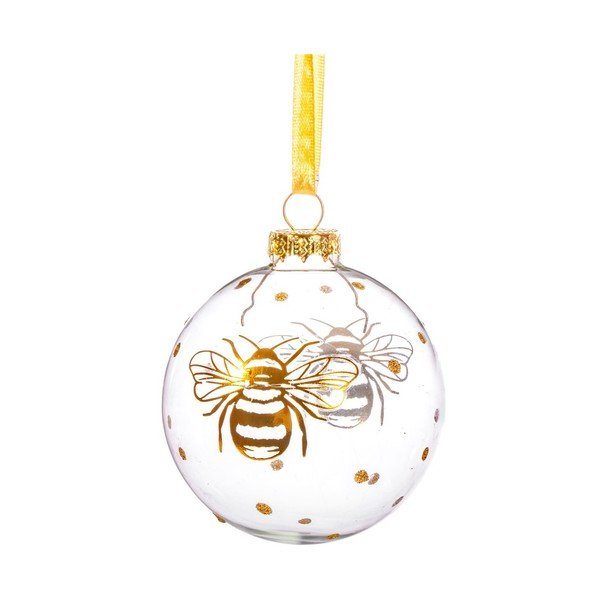 Sklenená ručne vyrobená vianočná guľa ø 8 cm Golden Bee – Sass & Belle