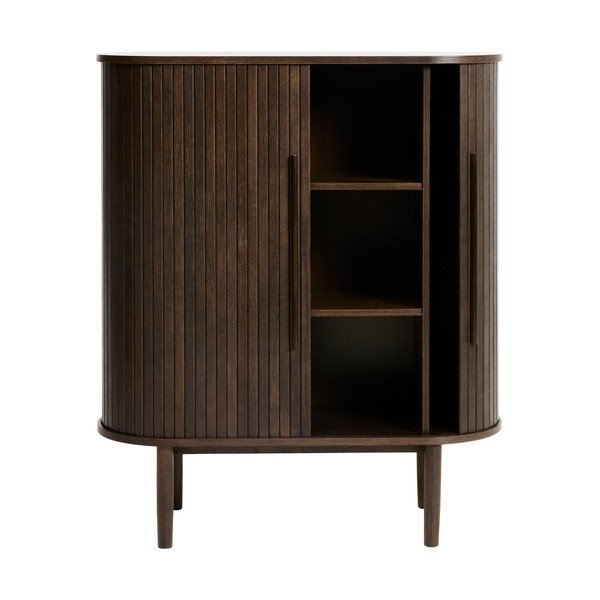 Skrinka v dekore duba s posuvnými dverami v tmavo prírodnej farbe 100x118x40 cm Meta – Unique Furniture-image-3