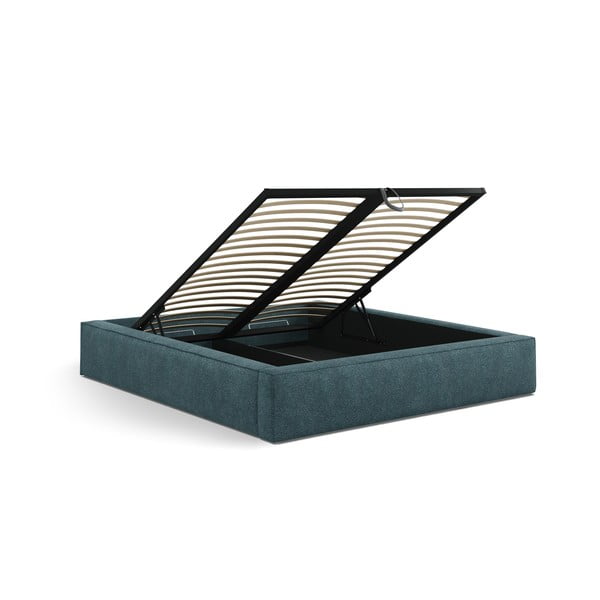 Modrá čalúnená dvojlôžková posteľ s úložným priestorom s roštom 140x200 cm Simon – Micadoni-image-3