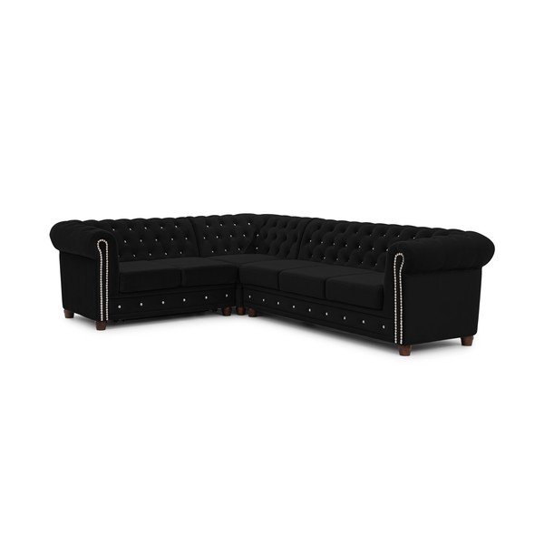 Čierna zamatová rozkladacia rohová pohovka (ľavý roh/do L) York Blik – Ropez