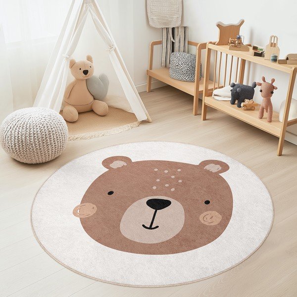Hnedý/krémový prateľný detský koberec ø100 cm Teddy Bear – Mila Home-image-1