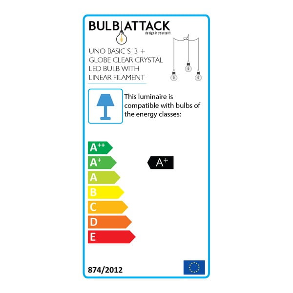 Čierne závesné svietidlo s 3 žiarovkami Bulb Attack Uno Basic Globe Clear-image-2
