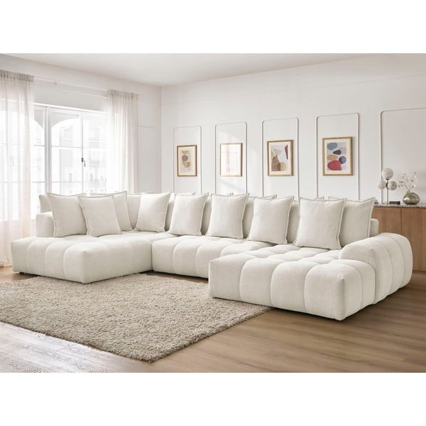 Biela ženilková rozkladacia/s úložným priestorom rohová pohovka (ľavý roh/do tvaru "U") Everest – Bobochic Paris-image-1