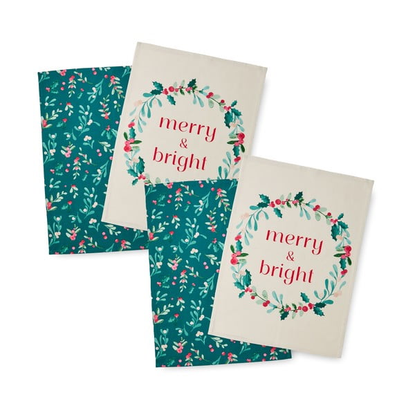 Bavlnené utierky s vianočným motívom v súprave 4 ks 50x70 cm Holly and Mistletoe – Catherine Lansfield-image-2