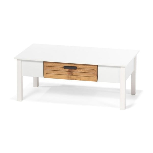 Biely konferenčný stolík z borovicového dreva so zásuvkou loomi.design Ibiza