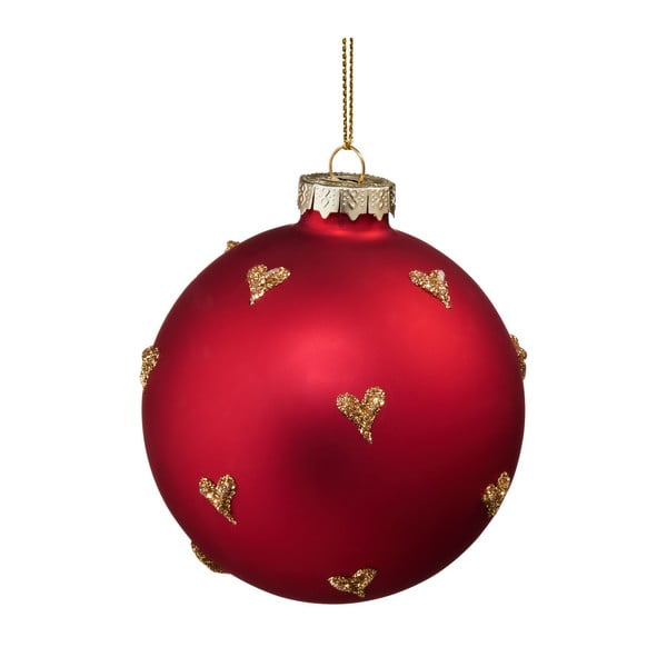 Červená vianočná závesná ozdoba so zlatými srdiečkami Butlers, ⌀ 8 cm