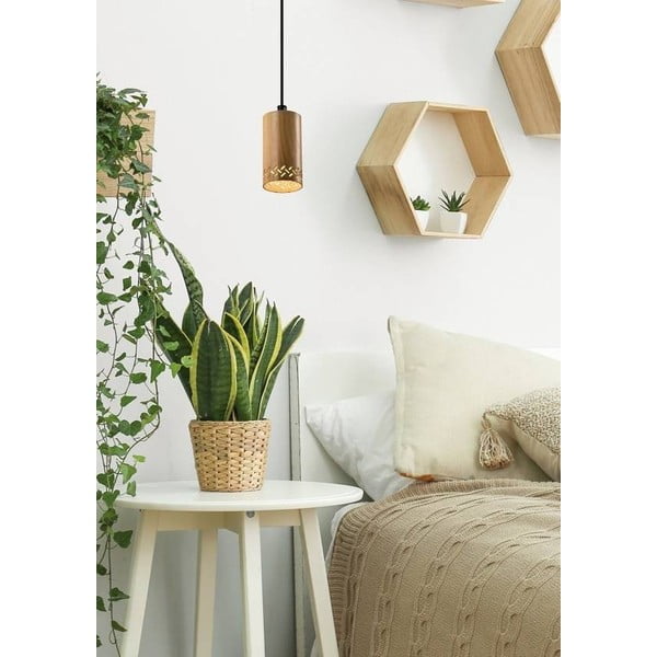 Čierne závesné svietidlo s dreveným tienidlom ø 7 cm Tubo – Candellux Lighting-image-1