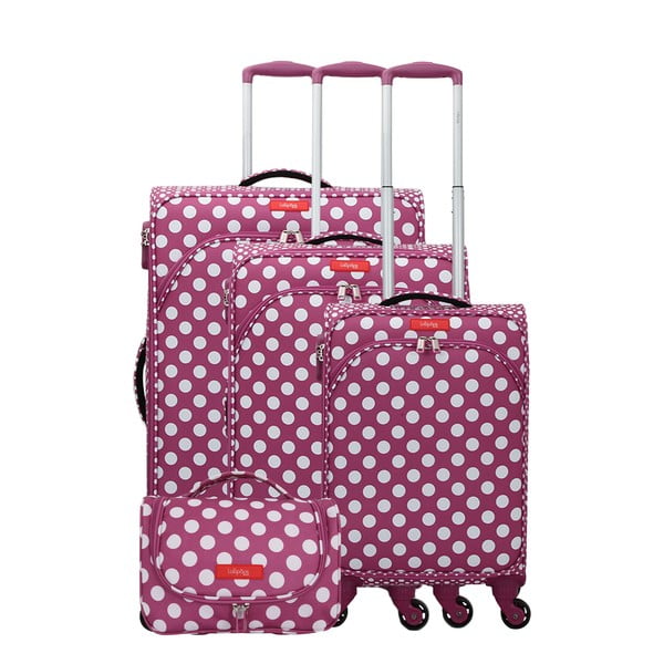Set 3 ružovofialových kufrov na 4 kolieskach a kozmetického kufríka Lollipops