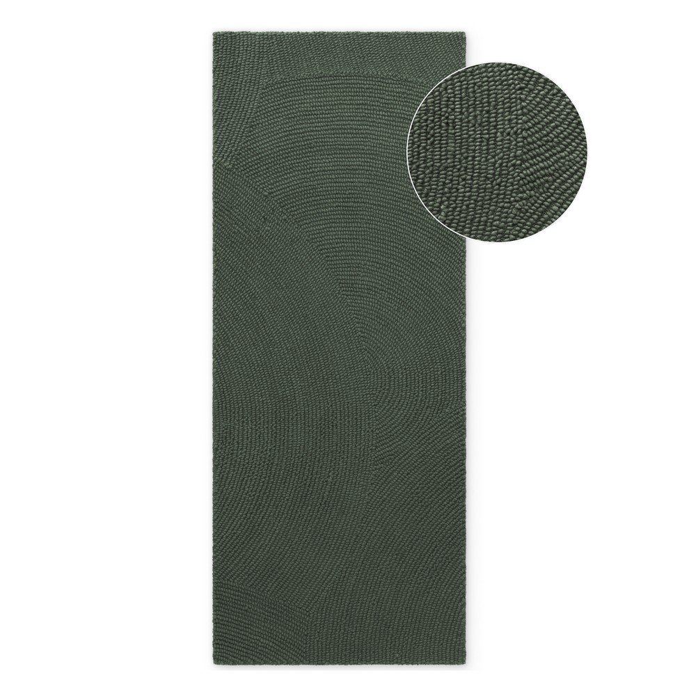 E-shop Tmavozelený ručne tkaný vlnený behúň 80x200 cm Calmio – Hanse Home