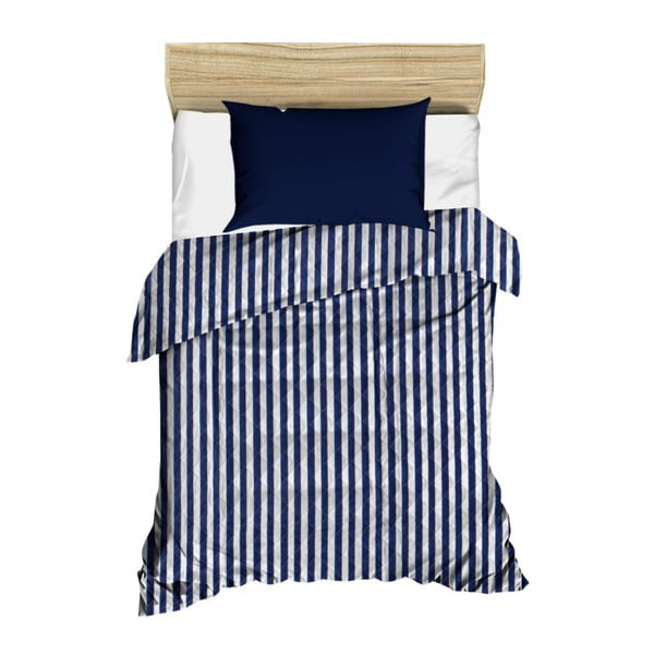 Modro-biely pruhovaný prešívaný pléd cez posteľ Stripes, 160 × 230 cm