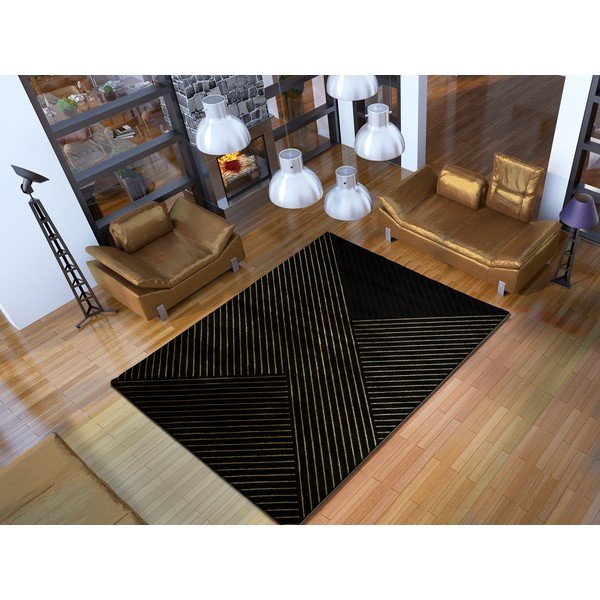 Čierny koberec Universal Gold Stripes, 140 x 200 cm-image-1