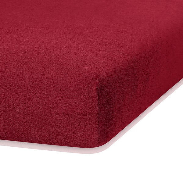Tmavočervená elastická plachta s vysokým podielom bavlny AmeliaHome Ruby, 200 x 80-90 cm