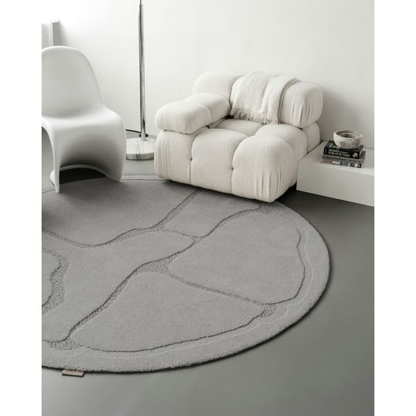 Sivý vlnený okrúhly koberec ø 133 cm Morphic Organica – Agnella-image-2