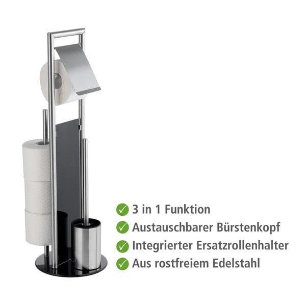 Stojan na toaletný papier so štetkou z nehrdzavejúcej ocele v matne striebornej farbe Ravina – Wenko-image-2