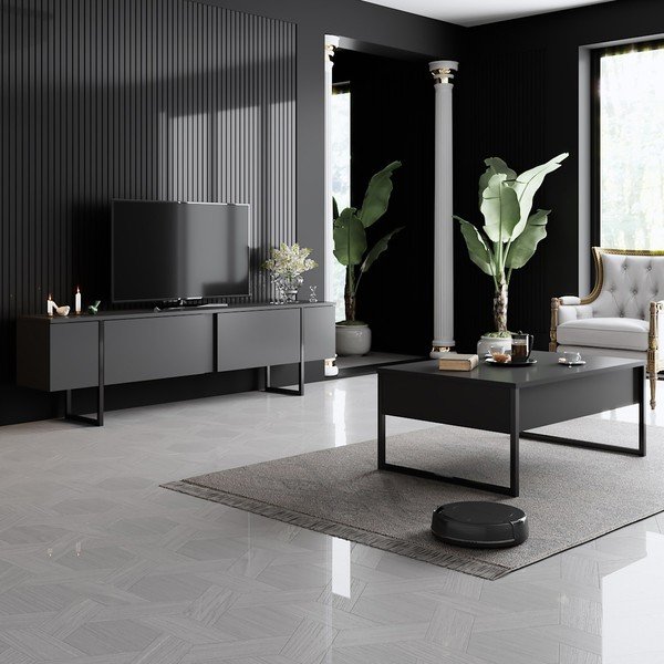 Antracitový TV stolík 180x30 cm Luxe – Kalune Design-image-4