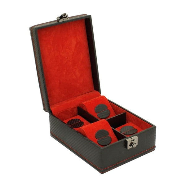 Čierno-červený box na 4 hodinky Firedrich Lederwaren Carbon
