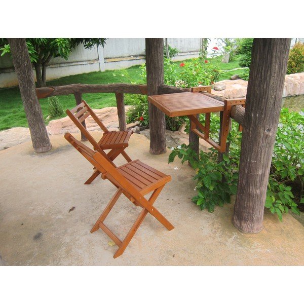 Súprava 2 stoličiek a závesného stolíka z eukalyptového dreva Garden Pleasure Balcony Berkeley-image-1