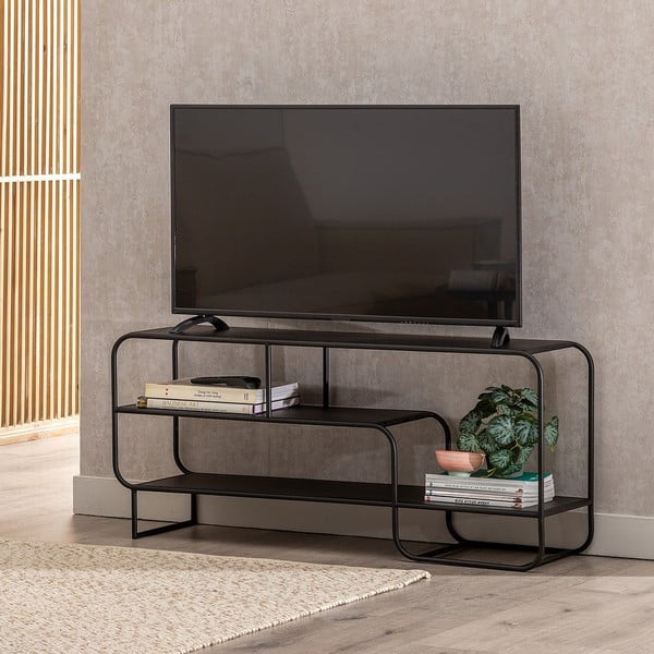 Čierny kovový TV stolík 110x50 cm Sleco – Ixia-image-1