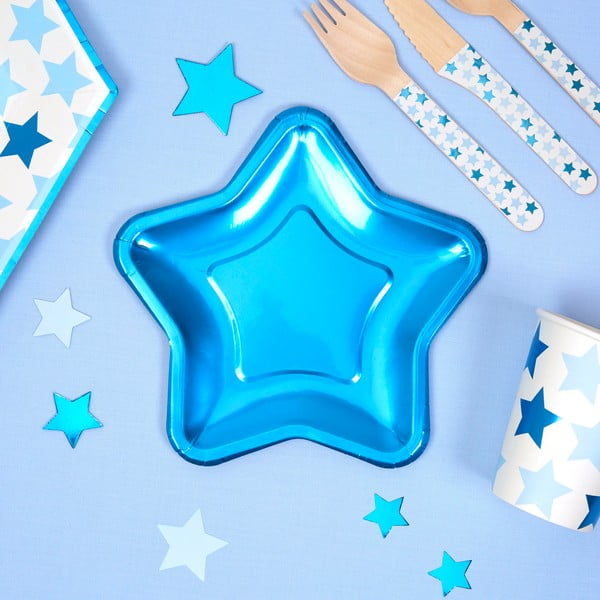 Sada 8 malých papierových tanierikov v tvare hviezdy Neviti Foil Star Blue