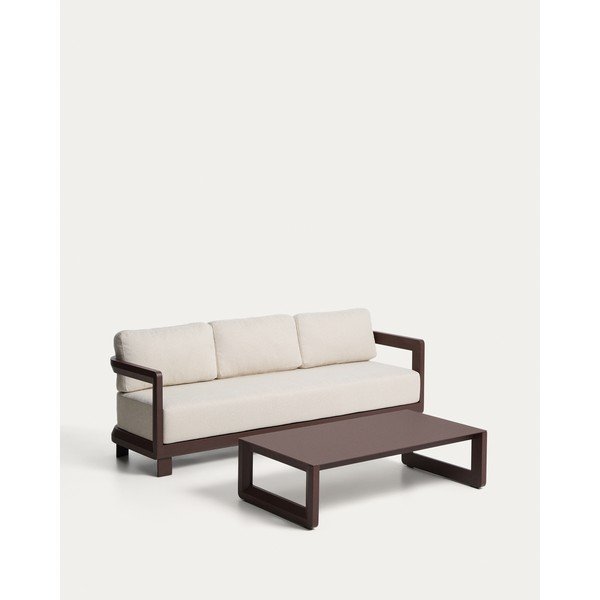 Hnedá/béžová hliníková záhradná lounge súprava pre 3 osoby Nerano – Kave Home-image-4