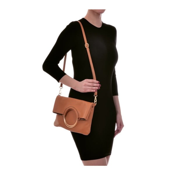 Koňakovohnedá kožená kabelka Luisa Vannini Pergon Cross-image-4