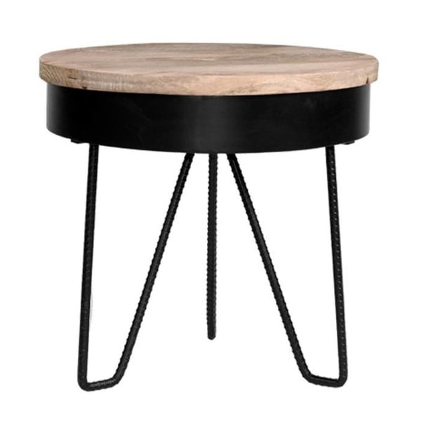 Čierny príručný stolík s drevenou doskou LABEL51 Saran