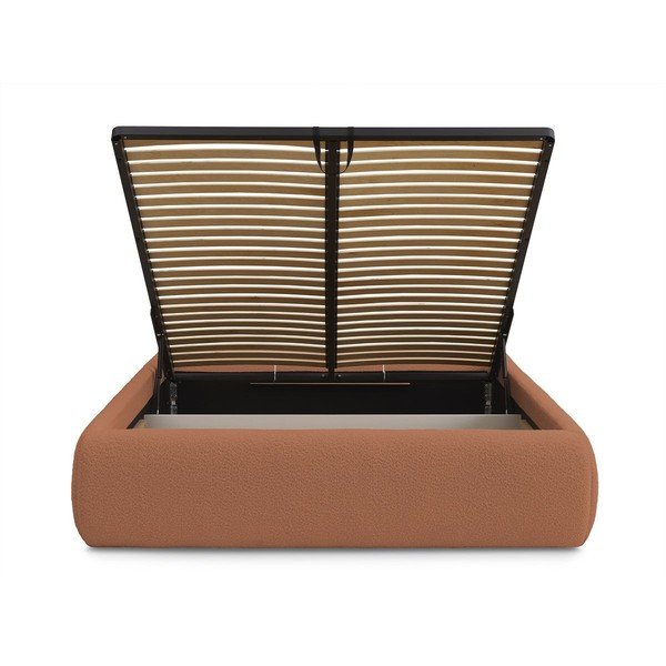 Oranžová čalúnená dvojlôžková posteľ s úložným priestorom/bez čela s roštom 160x200 cm Inera – Bobochic Paris-image-4