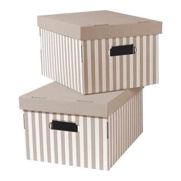 Kartónové úložné boxy s vekom v súprave 2 ks Stripes – Compactor