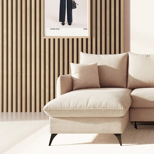 Béžová rozkladacia/s úložným priestorom rohová pohovka z textílie buklé (ľavý roh/s leňoškou) Brim – Rodier-image-4