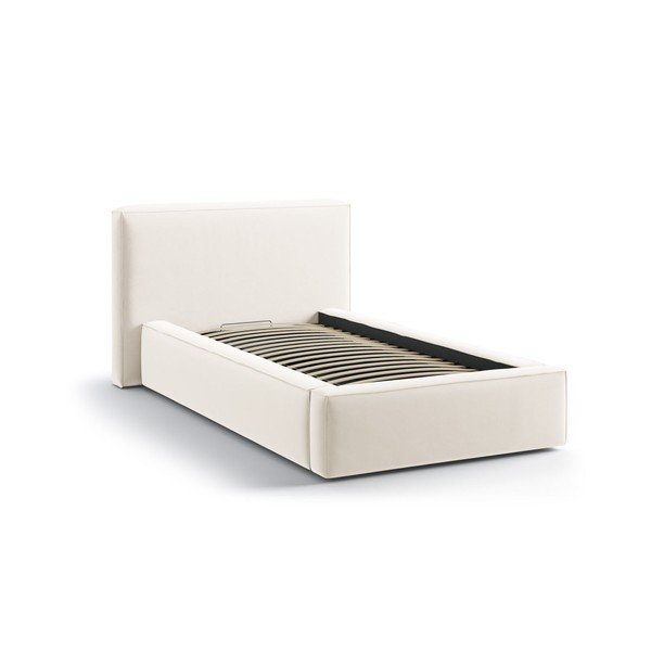 Krémová čalúnená jednolôžková posteľ s úložným priestorom s roštom 90x200 cm Jodie – Micadoni -image-2