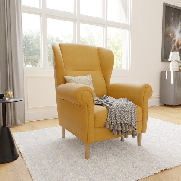 Žlté kreslo ušiak Swan – Ropez-image-3