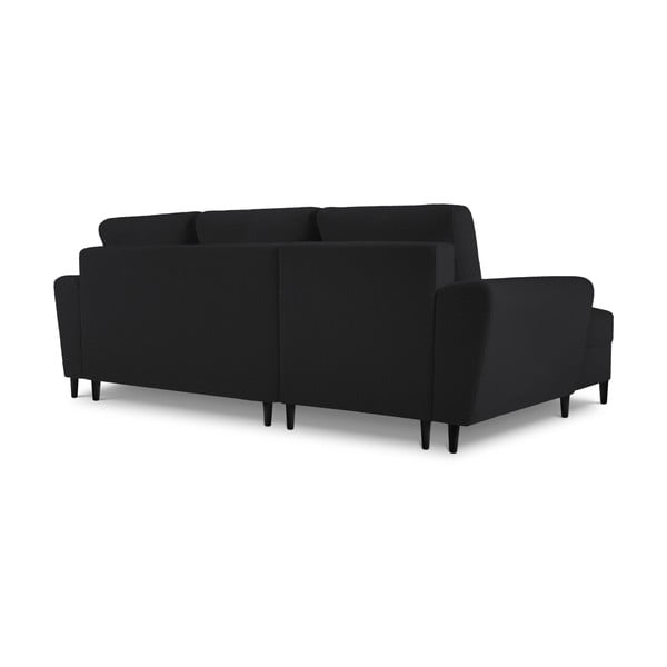 Čierna rozkladacia/s úložným priestorom rohová pohovka z textílie buklé (ľavý roh/s leňoškou) Kyoto – Cosmopolitan Design-image-4