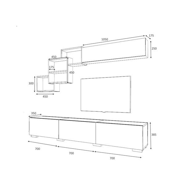 Biely TV stolík 210x40 cm Fly - Gauge Concept-image-3