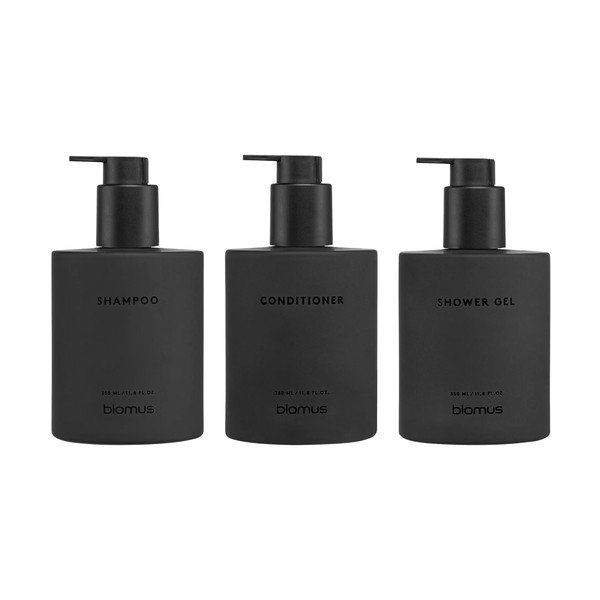 Čierne nástenné sklenené dávkovače mydla v súprave 3 ks 350 ml Kirei – Blomus-image-3